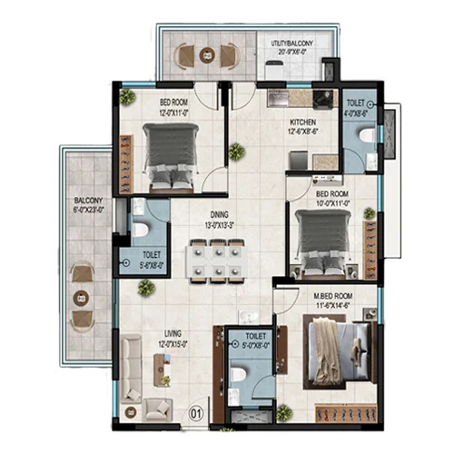 Cyan A1 1770W 3BHK (1)