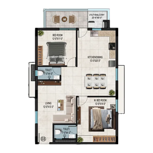 Cyan A3 1393W 2BHK
