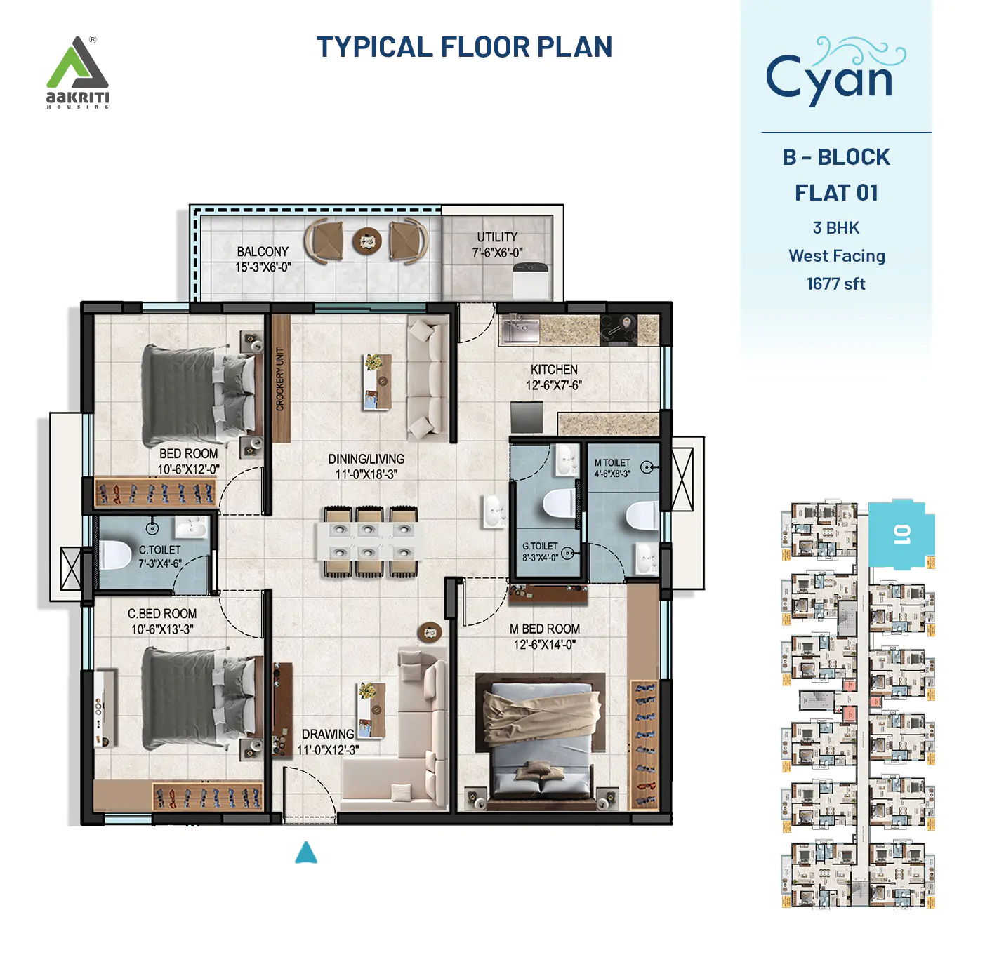 Cyan Flat No - 1 B-BLOCK TYPICAL FLOOR PLAN 24-08-2024
