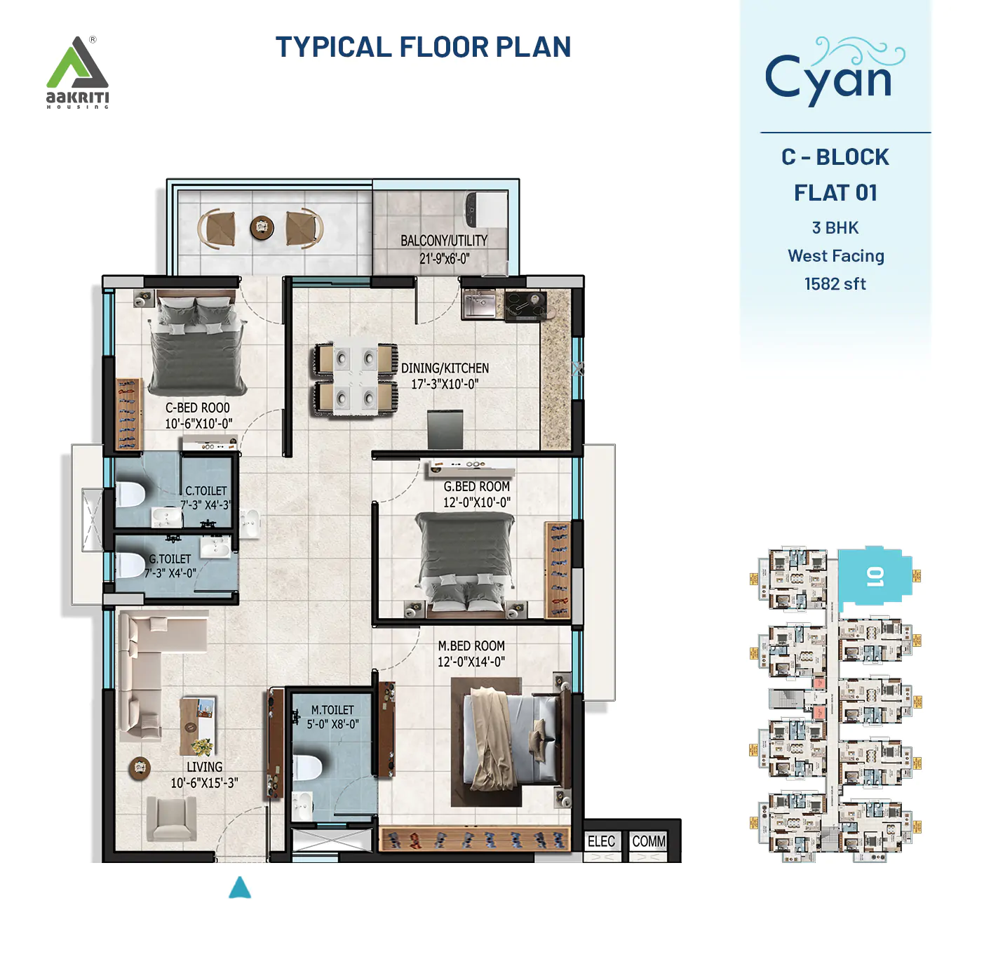 Cyan Flat No - 1 C-BLOCK TYPICAL FLOOR PLAN 24-08-2024