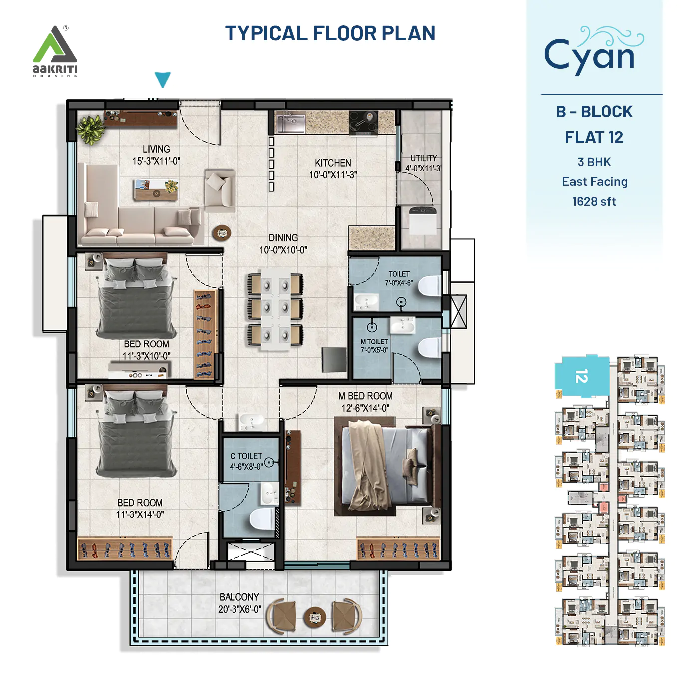 Cyan Flat No - 12 B-BLOCK TYPICAL FLOOR PLAN 24-08-2024