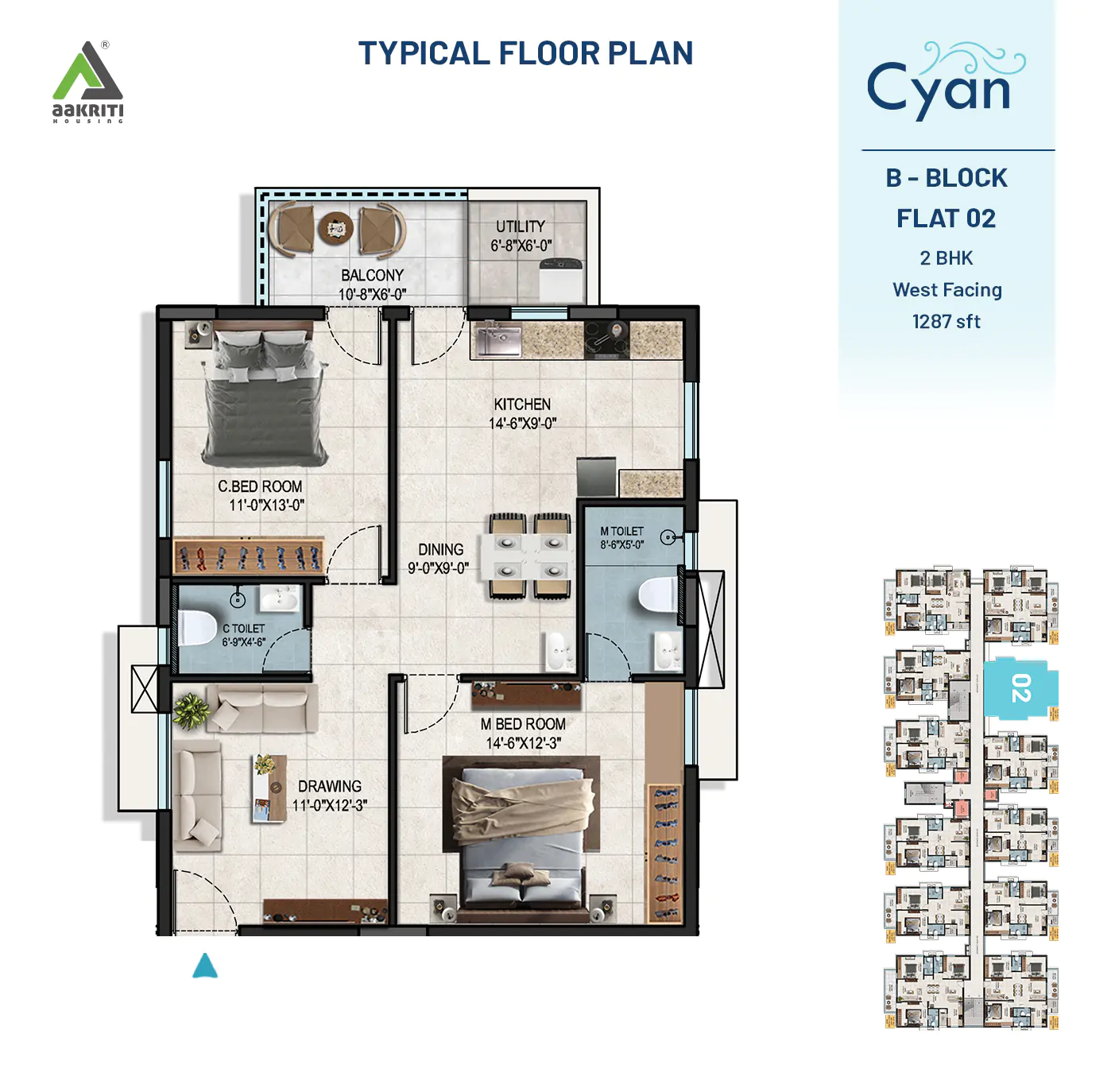 Cyan Flat No - 2 B-BLOCK TYPICAL FLOOR PLAN 24-08-2024
