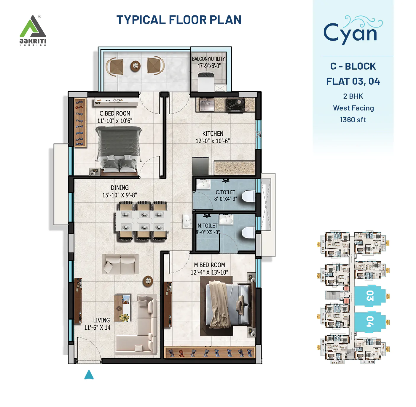 Cyan Flat No - 3, 4 C-BLOCK TYPICAL FLOOR PLAN 24-08-2024