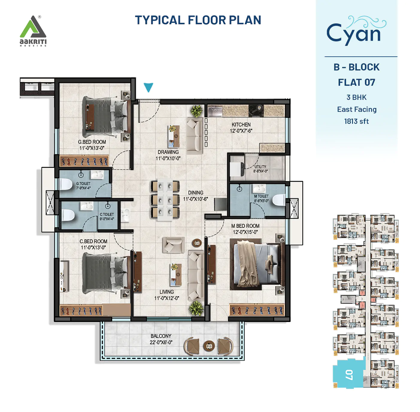 Cyan Flat No - 7 B-BLOCK TYPICAL FLOOR PLAN 24-08-2024