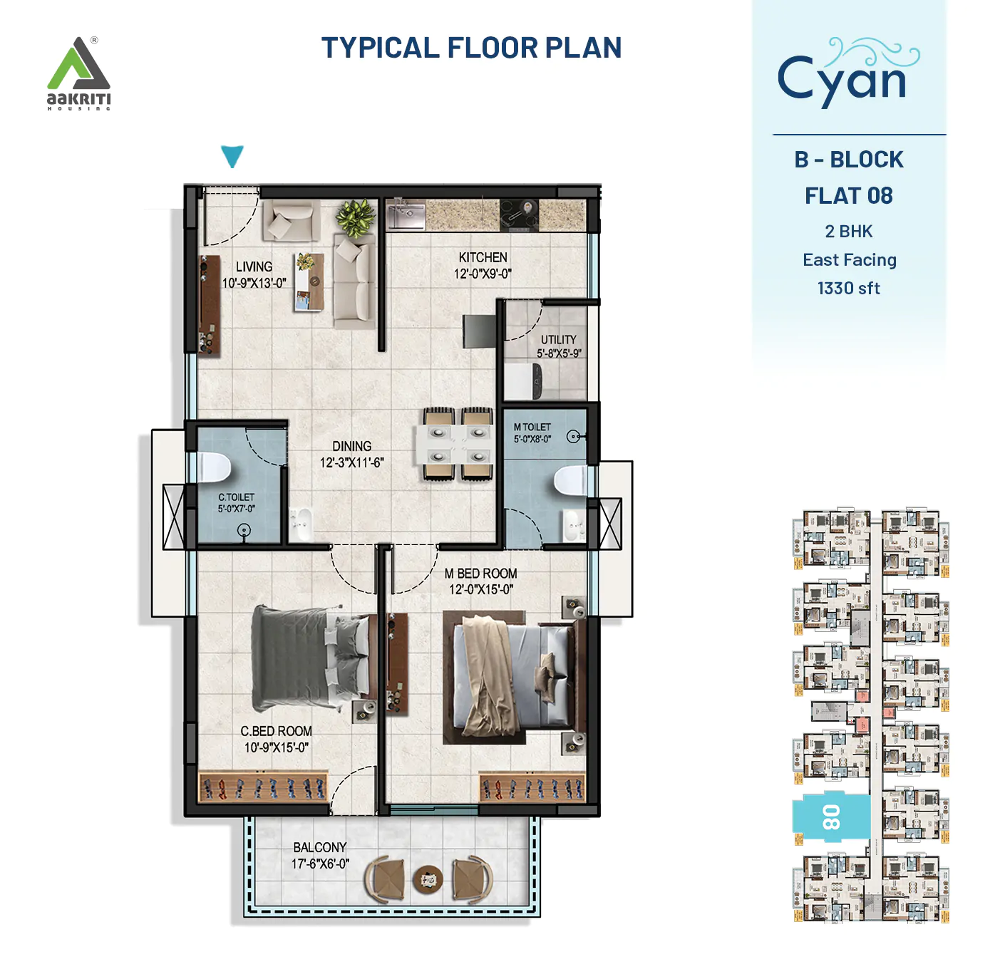 Cyan Flat No - 8 B-BLOCK TYPICAL FLOOR PLAN 24-08-2024
