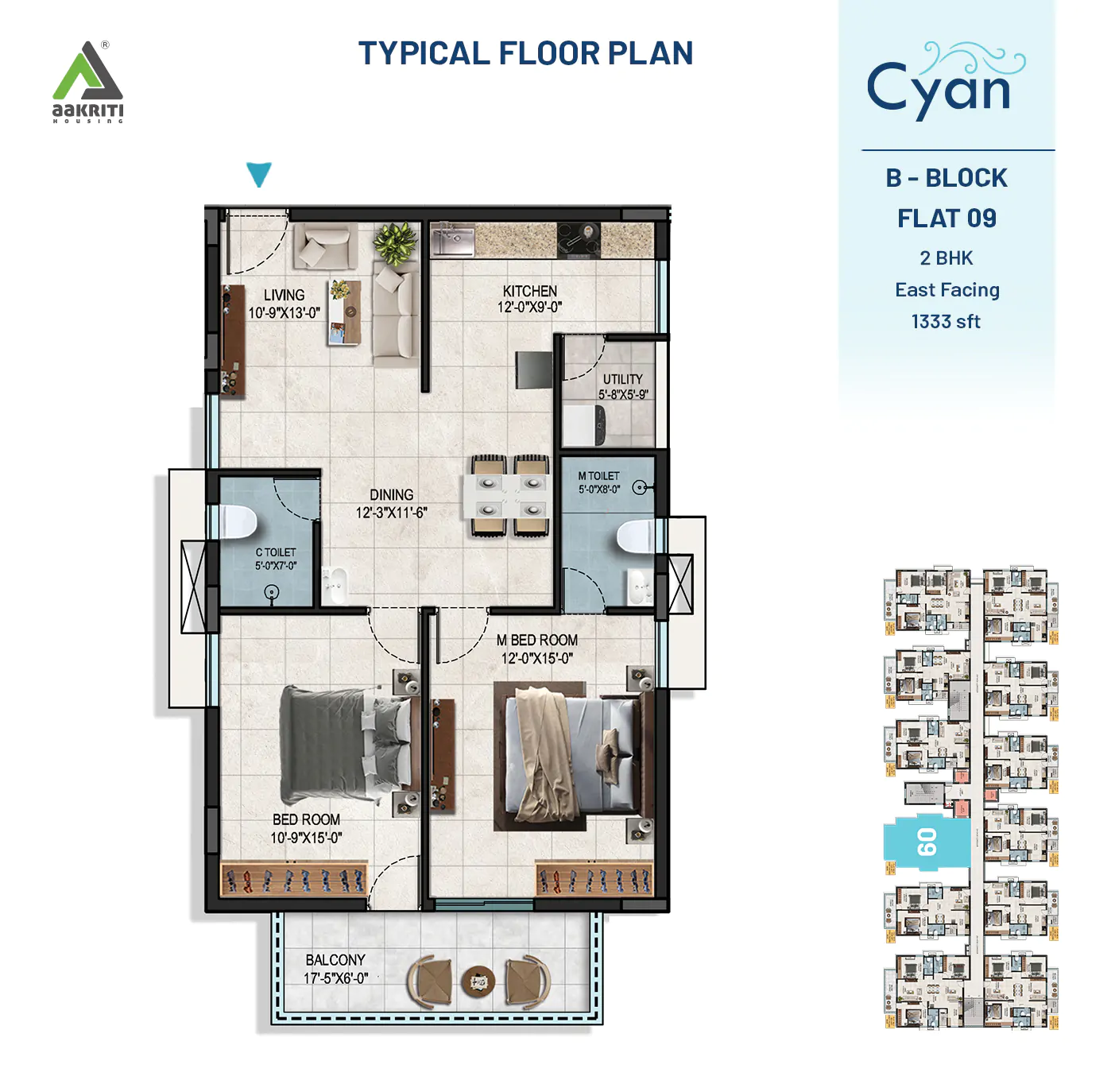 Cyan Flat No - 9 B-BLOCK TYPICAL FLOOR PLAN 24-08-2024