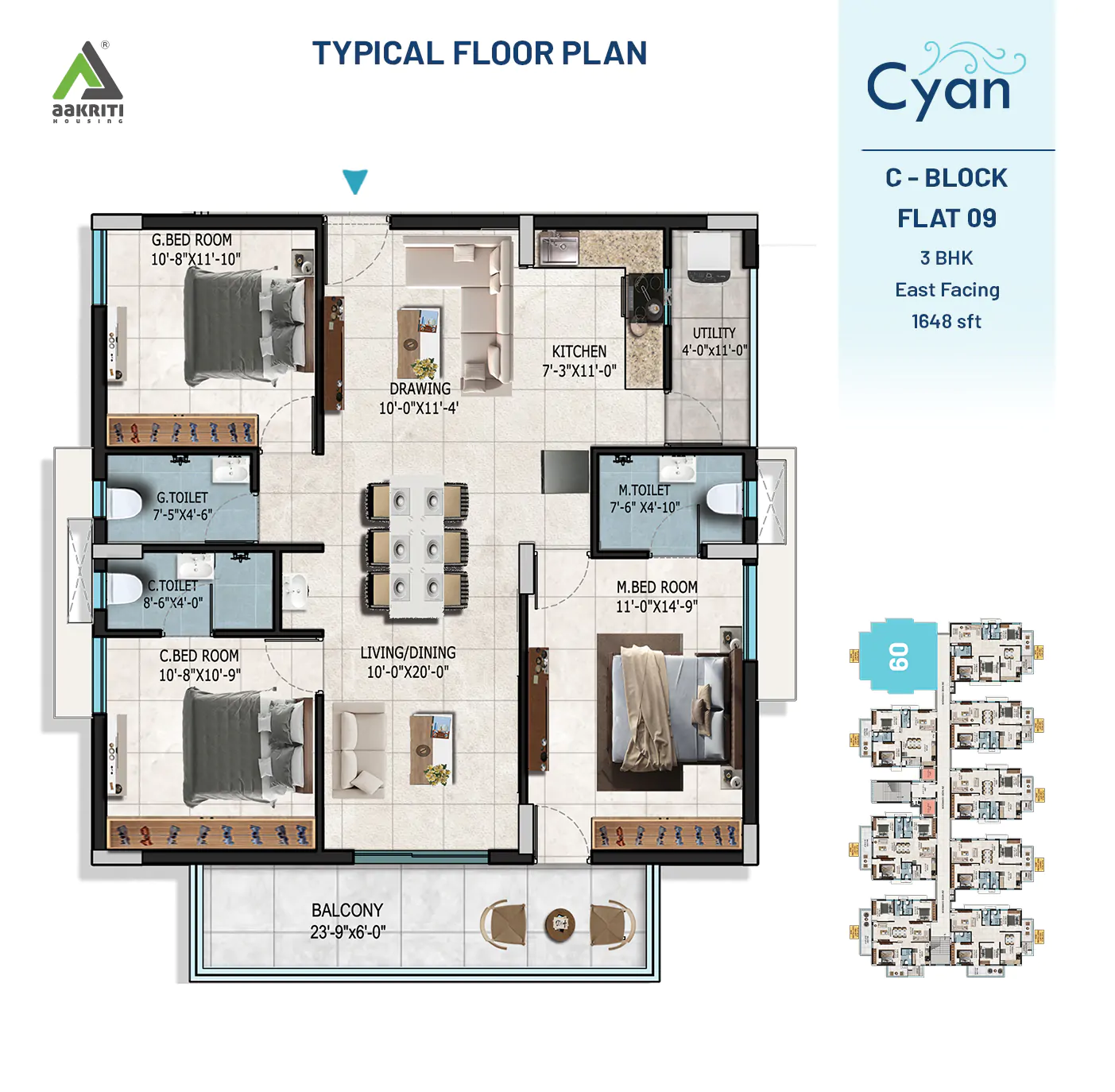 Cyan Flat No - 9 C-BLOCK TYPICAL FLOOR PLAN 24-08-2024